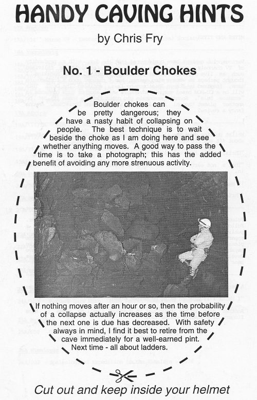 Handy Caving Hints - Boulder Chokes